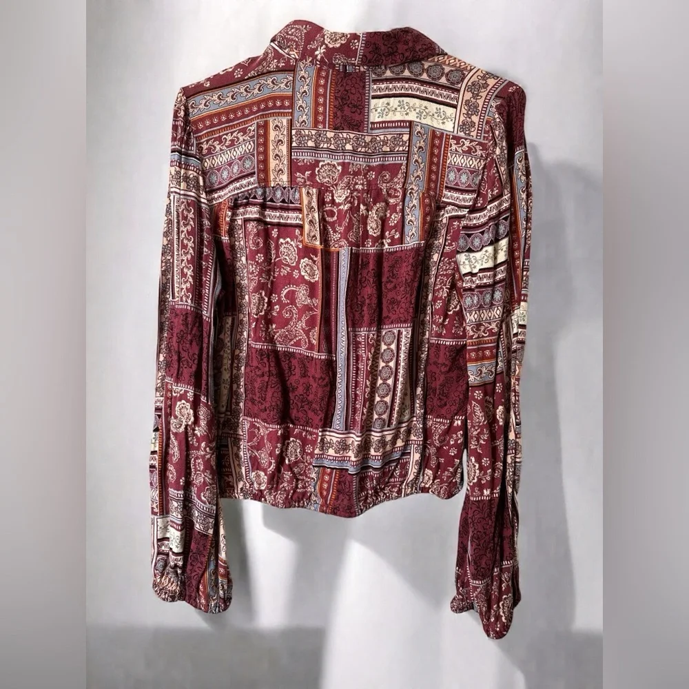 AMERICAN RAG Womens Red Printed Long Sleeve Collared Button Up Top Large - Picture 5 of 8